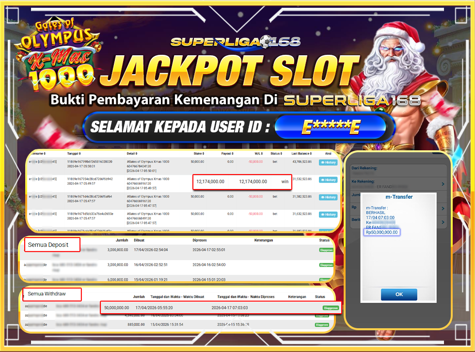 SUPERLIGA168 JACKPOT GATES OF OLYMPUS XMAS 1000 Rp.50,000,000LUNASSS